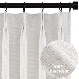 Topfinel 90 Inches Long Full Blackout Linen Curtains for Bedroom, Pinch Pleated Sound Block Curtains, Birch Decorative Elegant Farmhouse Lined Drapes 2 Panels Set for Living Room Sliding Door