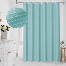 MitoVilla Teal Blue Cloth Shower Curtain 72 x 78, Turquoise Long Waffle Fabric Shower Curtains for Modern Luxury Bathroom Decor, Heavy Duty Hotel Spa Shower Curtains 78 inch Long