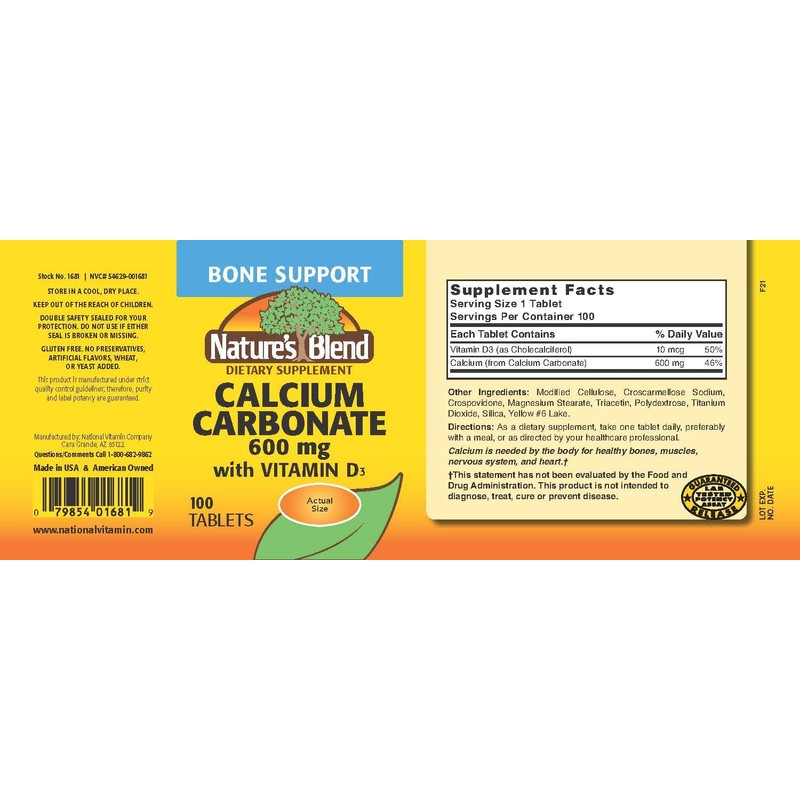 Nature's Blend Calcium Carbonate 600 mg with D3 400 IU