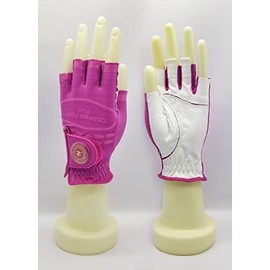 Copper Tech COPPERTECH Plus Womens Half Glove Worn ON Left Hand (White/Fuchsia, MED to LG(ONE Size FIT Most), Worn on Left Hand)