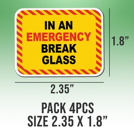 4pcs in an Emergency Break Glass Yellow Stickers for Glass Window, Glass Door Vinyl Water-Resistant Stickers Size 2.35x1.8in