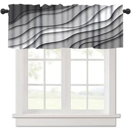 Geometric Curtain Valance for Windows Gray Modern Rod Pocket Valance Window Treatments 1 Panel Abstract Beach Short Curtains for Kitchen Windows Bathroom Bedroom 54 x 18 inch