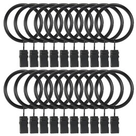 20 Pcs Curtain Hooks, Goowin1.5 inch Curtain Rings, Rustproof Curtain Rings with Clips, Metal Solid Curtain Clips with Rings, Decorative Vintage Curtain Hooks for Drapes, Black