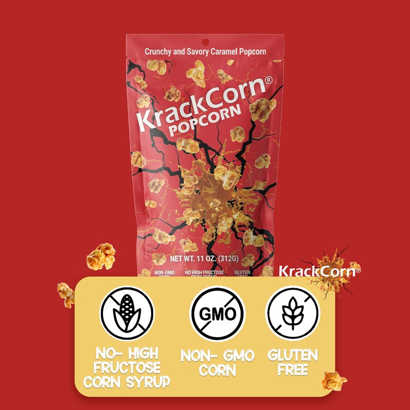 KrackCorn Caramel Popcorn, Gluten-Free, Non-GMO, Sweet and Salty Snack, No