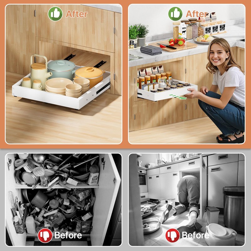 BUFOR 1 Pack Pull out Cabinet Organizer, Width (12"-19") Depth