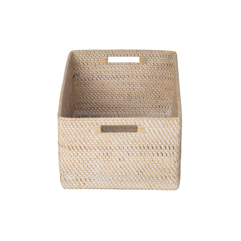 Loma Rectangular Rattan Storage Basket with Cut-Out Handles - White-Wash