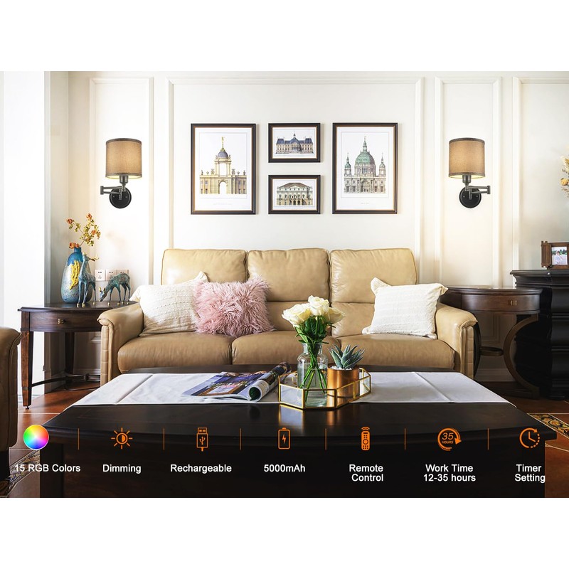 GOODATE Battery Operated Wall Sconce with Remote Control, 15 Colors