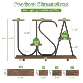 Plant Stand Indoor with Grow Lights - USA-Shaped Plant Shelf with Grow Light, 32" Tall Plant Stand with Extended Base for more than 10 POTS Indoor Plants, Large Plant Shelf Ideal Gift for Plant Lovers