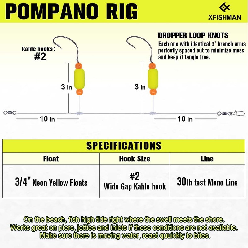 Pompano-Rigs-for-Surf-Fishing-Saltwater-Gear with Double Circle & Wide Gap Hook-6-Pack Surf Fishing