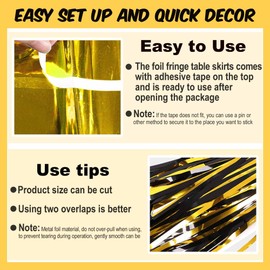 3 Pack Black and Gold Tinsel Table Skirts