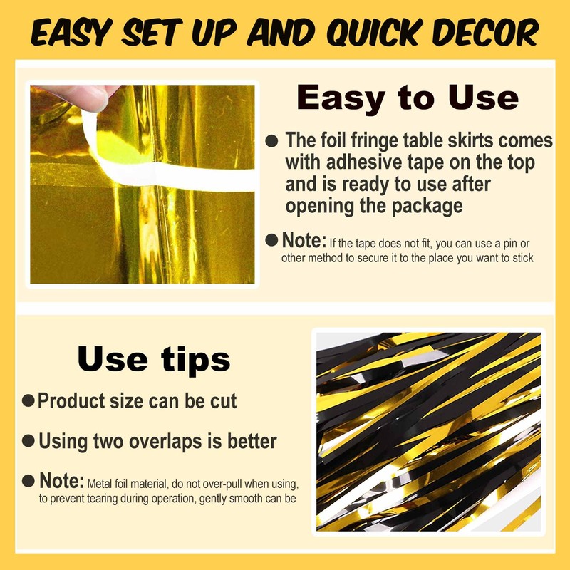 3 Pack Black and Gold Tinsel Table Skirts