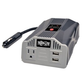 Tripp Lite 200W Car Power Inverter with 1 Outlet & 2 USB Charging Ports, Auto Inverter, Ultra Compact (PV200USB),Gray