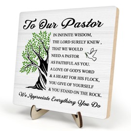 Pastor Appreciation Gifts, Pastor Appreciation Gifts for Women Wooden Plaque Sign, Birthday Gift for Pastor Christian Prayer Appreciation,Home Office Desk Wooden Sign Decor, 5.9 x 5.9 inches(White-2)