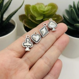 Guerrilla Charm 1 or 5 Sets Silver Playing Card Suit Charms - US Seller - 1 Set (4 Pieces)