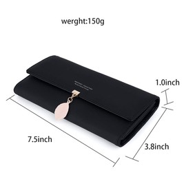 Ladies Purse, ZhengYue PU Leather Wallet for Women RFID Blocking Ladies Leaf Pendant Coin Zipper Long Purse with Multiple Card Slots and Card Holders Phone Pocket Black