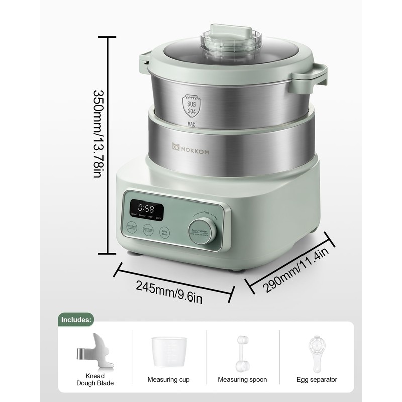 MOKKOM Electric Dough Maker with Proof Dough Function, Microcomputer Timing,