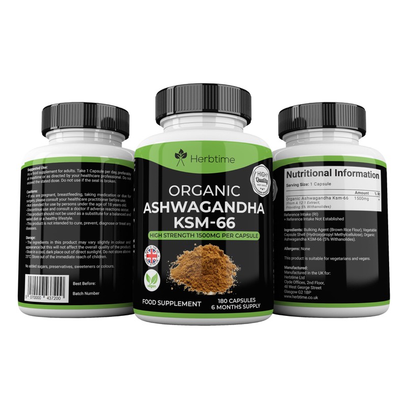 Ashwagandha KSM 66, 180 Vegan Capsules 1500mg (6 Months Supply)
