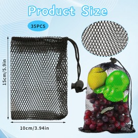 Mzario 35 Pcs Small Mesh Bags Drawstring,Black Small Mesh Bag，Nylon Drawstring Bags with Drawstrings Travel Stuff （ 6 X 4 Inch）