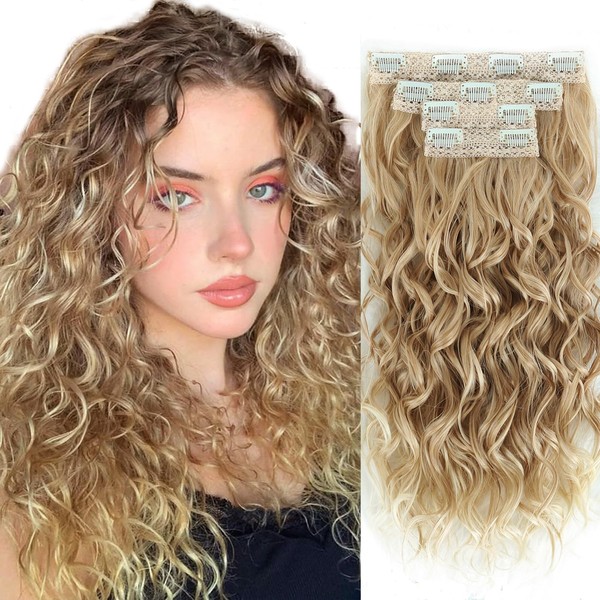 Curly Hair Extensions,LEOSA 4PCS 16 inch Clip in Hair Extensions