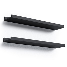 Boswillon Long Floating Shelves, 2 Set Modern Black Wall Shelf for Bedroom, Nursery Book Shelf with Lip, Picture Ledge Shelf for Living Room Bathroom Kitchen - Black,23.6 In