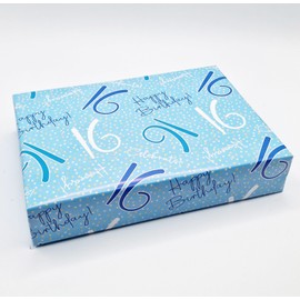 4 Sheets 4 Tags 16th Happy Birthday Celebrate Hooray Blue Wrapping Paper Age 16 Birthday Male Giftwrap (PA)