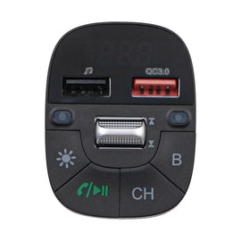 POFET Bluetooth Car Adapter, FM Bluetooth 5.0 Transmitter for Car, QC3.0 Car Charger with 7 Color Lights, Support Hands-Free Calling