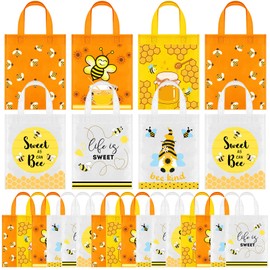 Ferraycle 24 Pcs Bee Theme Gift Bags - Non Woven Kids Tote Bags with Handles, Bee Party Favors Treat Candy Goodie Containers Birthday Decorations 7.87 x 9.84 Inch(Sweet Style)