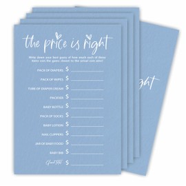 The Price Is Right Baby Shower Game Set - Minimalism Blue - 30 Double-Sided Fill In Style Game Cards, Gender Reveal, Baby Announcement, Party Favor & Supplies - A07