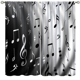 Music Window Curtains, Black White Musical Notes Abstract Pattern Window Treatments for Bedroom Living Room Nursery Kids Room Decorative Drapes 2 Panel Sets,42x45 Inch