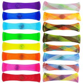 16 pieces of mixed color woven mesh tubes and marble toys Sensory toys Mesh fingertip toys Anxiety relief toys Stress relief toys Squeezing toys (16 colors)