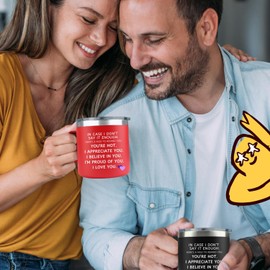 KLUBI Valentines Day Gifts for Wife - In Case I Don't Say It Enough Cup 14oz Red Couples Mug + I Love You Because Jar - Love Note Jar 50 Little Love Notes In a Jar With Notes