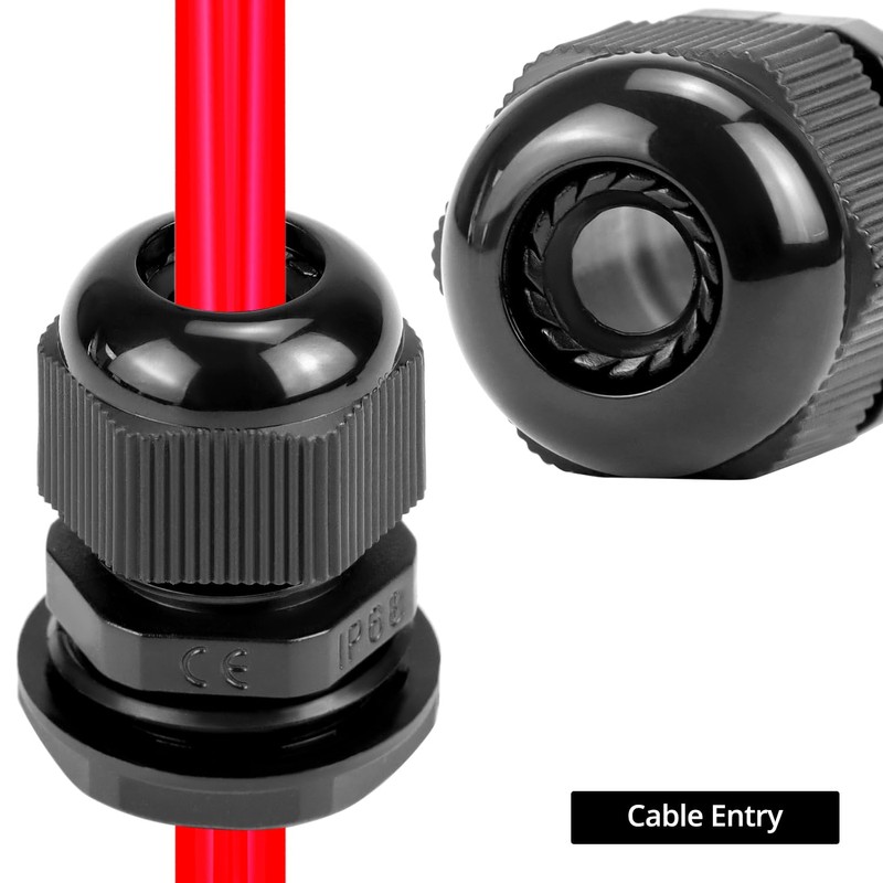 QWORK 1/2" NPT Nylon Cord Grip Cable Glands, Black 20-Pack,