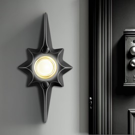 Saillong 1 Pack Doorbell Button, Metal Push Button Doorbell, Doorbell Button Wired Replacement, Doorbell Lighted, White Light Wall Mounted Starburst Door Bell Buttons(Black)