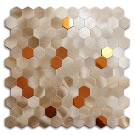 QMARK Peel and Stick Tiles for Kitchen, Self-Adhesive Metal Backsplash Tiles, 6 Pack 11" Aluminum Surface, 3D Metal Stick on Backsplash for Stove (Brush Champagne)