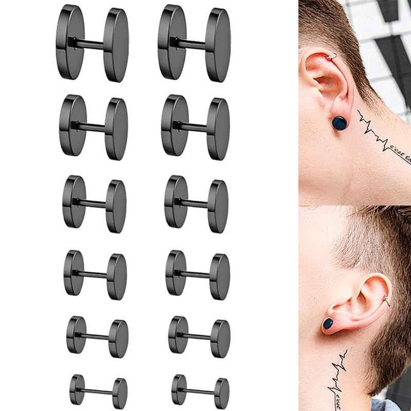 Black Round Stud Earrings Set Stainless Steel Ear Studs for