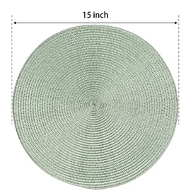 FunWheat Round Braided Placemats Set of 6 Place Mats for Dining Tables Woven Washable Non-Slip Table mats 15 inch(Fog Green, 6pcs)