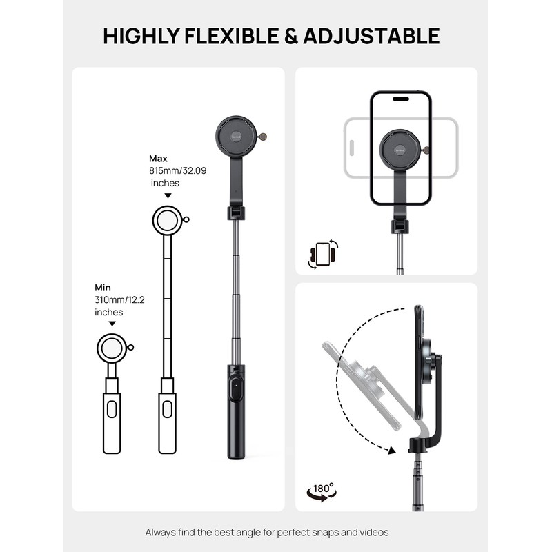 Lamicall All Lock Selfie Stick & Tripod, Romicall, All-Lock, Tripod