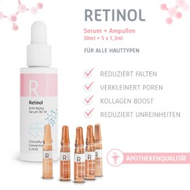 Retinol Serum High Dose 30 ml & Ampoules 5 x 1.3 ml - Retinol Serum High Dose - Reduces Wrinkles by 64% in 3 Months, Skincare Booster, Remove Dark Circles - Wrinkles Away Instant Effect, Skin Care