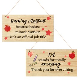 Tenare 2 Pcs Teaching Assistant Gift Wooden Hanging Plaque Sign TA Appreciation Thank You Gift for Teacher Teaching Assistant Essentials Leaving School Keepsake End of Term Gift for Women Men