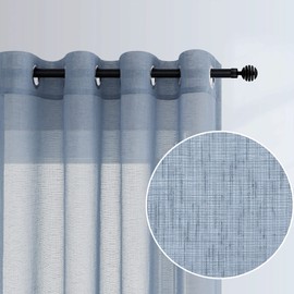 Pitalk Dusty Blue Curtains 84 Inch Length for Living Room Decor 2 Panels Grommet Linen Look Translucent Country Blue Semi Sheer Curtains for Bedroom Dining Bay Window Accents 52x84 Long Grey Gray Blue
