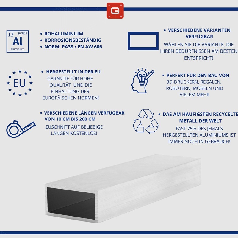 GAL-INDUSTRIAL Aluminium Profile Aluminium Square Tube 20 x 10 x
