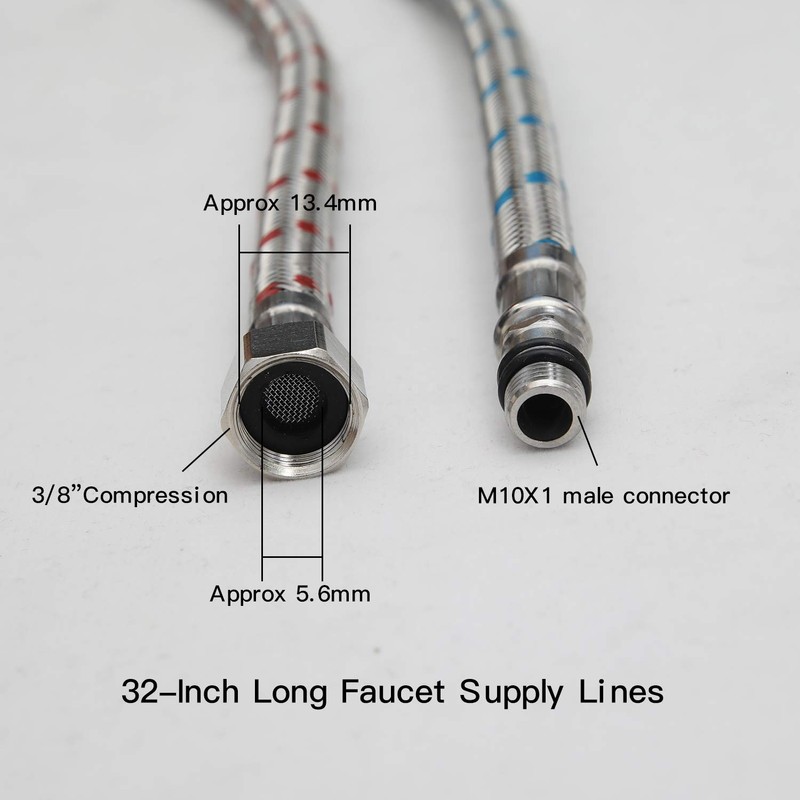 BWE 32-Inch Long Bathroom Kitchen Faucet Connector, Braided Stainless Steel