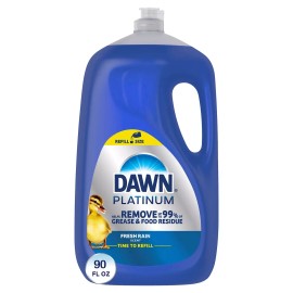 Dawn Platinum Dish Soap Refreshing Rain 90 fl oz Liquid Grease Cleaning Power