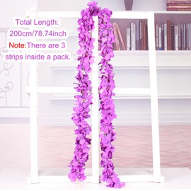 BSITSSS Pack of 3 Artificial Flower Tendrils, 200 cm Artificial Flowers Garland, Flower Garland, Decorative Artificial, Purple Flowers Garland, Spring Decoration for Wedding, Wall, Party, Garden