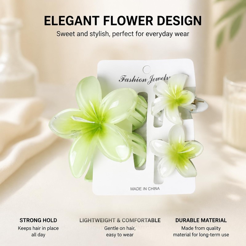 Hair Accessories Set - Plumeria Hair Clip - Leaf Clip