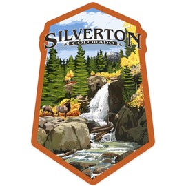 Die Cut Sticker Silverton, Colorado, Waterfall, Contour Vinyl Sticker 1 to 3 inches (Waterproof Decal for Cars, Water Bottles, Laptops, Coolers), Small