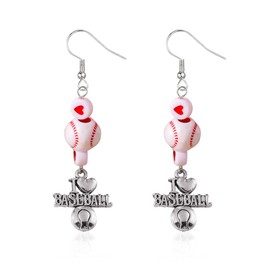 Solighter Sports Lover Baseball Basketball Football Soccer Rugby Earrings for Women 3D Ball Lover Heart Bead Dangle Drop Earrings Birthday Jewelry (Silver A)