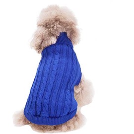 FAMI Small Dog Sweaters Knitted Pet Cat Sweater Warm Dog Sweatshirt Dog Winter Clothes Kitten Puppy Sweater(L, Darkblue)