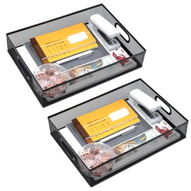 EsOfficce 2Pcs Desk Drawer Organizer, Stable Metal Mesh Desk Storage Tray, Versatile Storage Box Set for Office Home Supplies,13 x 9 inches