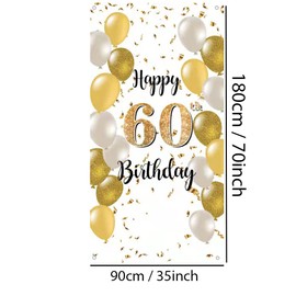 60. Geburtstag Deko Hintergrund Weiß und Gold Türdekoration Banner Stoff Schild 60. Geburtstag Party Willkommen Schild Plakat Mann/Damen Geburtstagsdeko